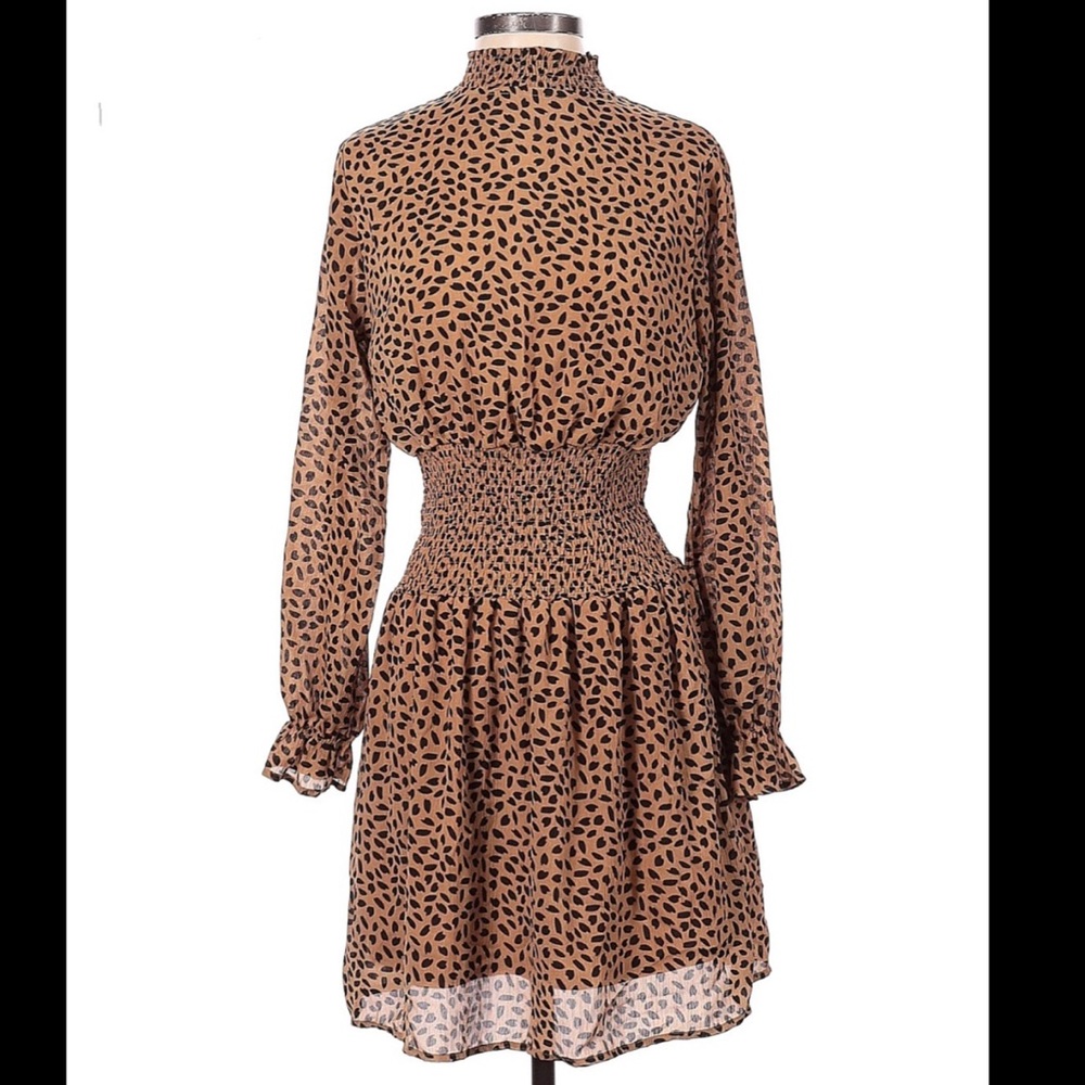 She + Sky High Neck Leopard Dress with Sleeves Size Small